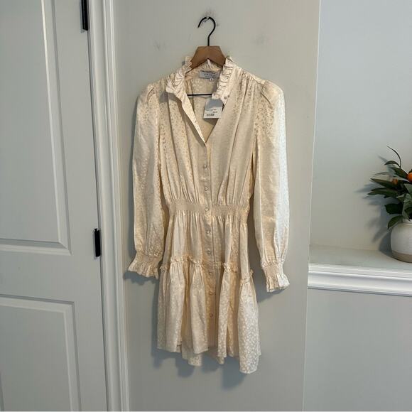 NWT Hunter Bell White Silk Joplin Mini Dress Powder Leopard Small - Picture 10 of 12